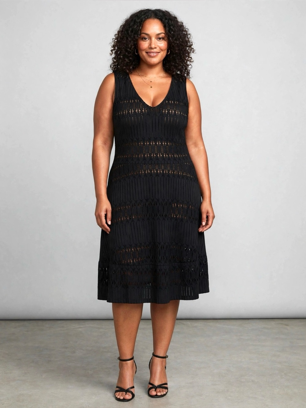 Le Château Black Pointelle Knit Fit-and-Flare Dress - Size XL